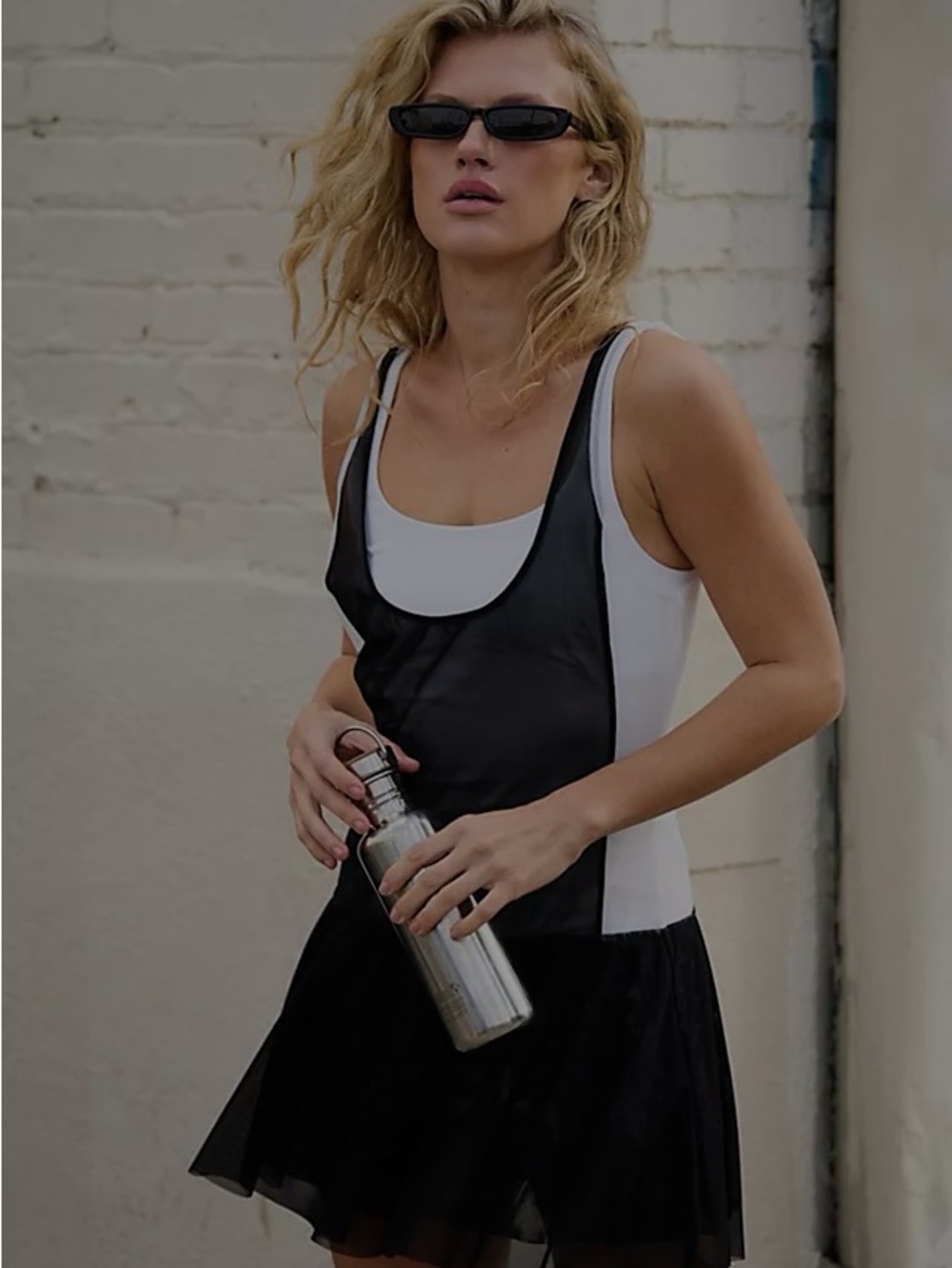 Free People Black & White Sheer-Layered Romper
